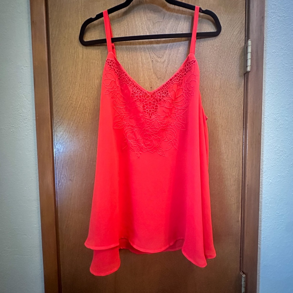 Red orange chiffon cami from Torrid embroidered lace plus size 2x